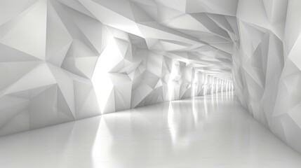 Futuristic white polygonal tunnel