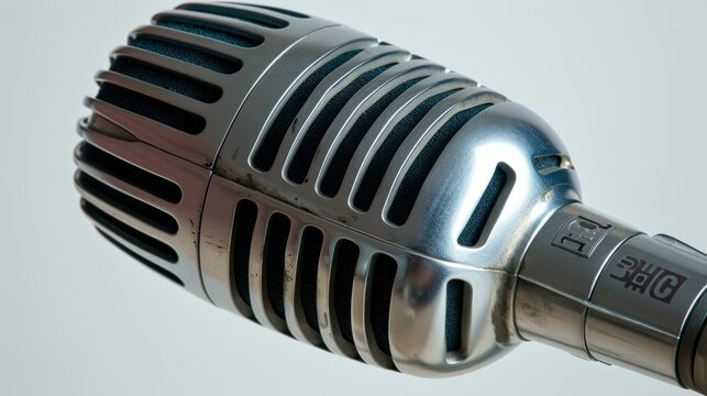 A close up image of a vintage microphone