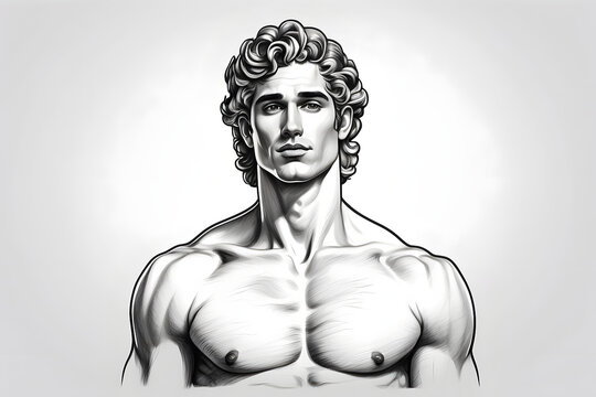 Front view of aesthetics Adonis illustration on white background