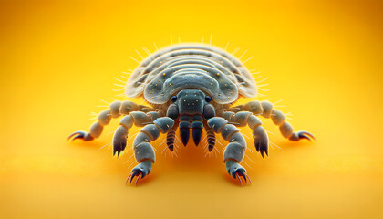 A close-up front view of a louse on a yellow background - obrazy, fototapety, plakaty