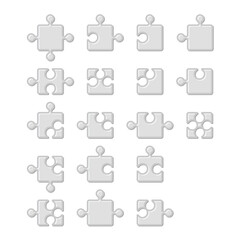 Light Puzzle Pieces Set on White Background. Vector