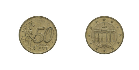 50 cent Euro coin from Germany 2002, obverse and reverse.