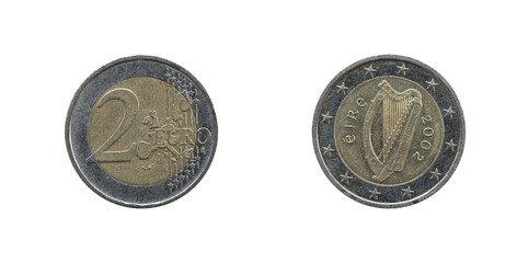 2 Euro coin from Eire 2002 obverse and reverse.