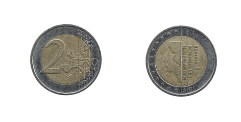 2 Euro coin from Netherland 2000, obverse and reverse.