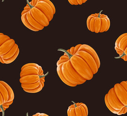 Pumpkin seamless pattern on black