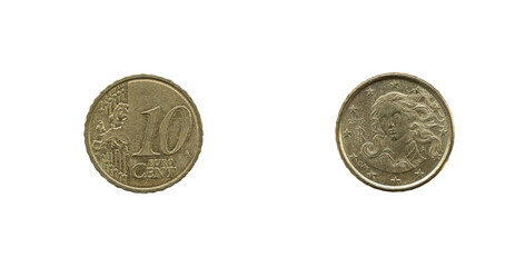 10 cent Euro from italy 2019, obverse and reverse.