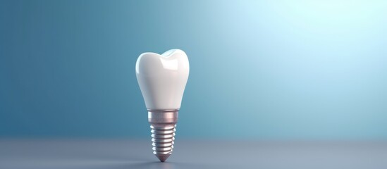 3D rendering, dental implant Healthy gums and with light blue copy space background - obrazy, fototapety, plakaty