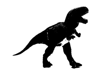 black dinosaur silhouette isolated on white background, model of T-rex toys