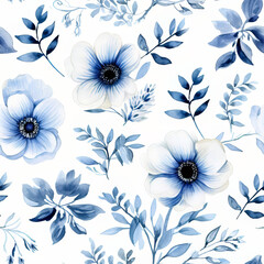 Fototapeta na wymiar Blue White Floral Elements