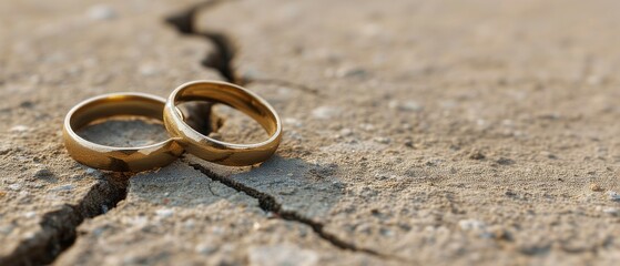 Des alliances s&eacute;par&eacute;es par une fissure pour symboliser le divorce ou la s&eacute;paration