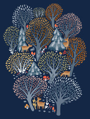 woodland fawn - blue background