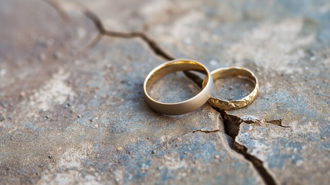 Des alliances s&eacute;par&eacute;es par une fissure pour symboliser le divorce ou la s&eacute;paration