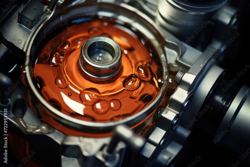 Aufkleber A detailed close-up view of a motor engine. This image can be used to showcase the intricate parts and inner workings of a motor engine