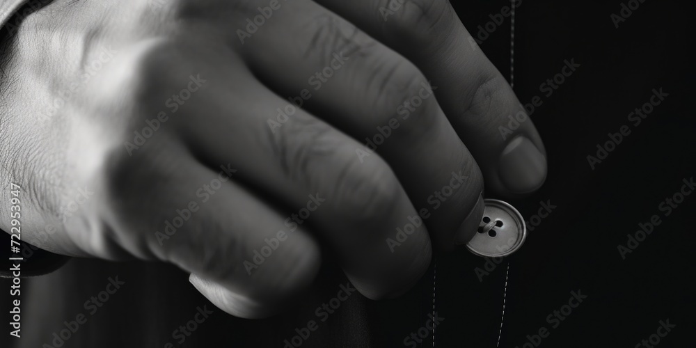 Poster A close-up view of a person holding a button. Suitable for various applications