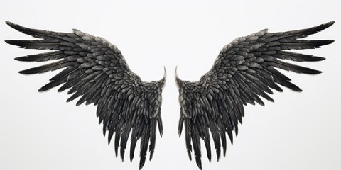 Obraz premium A pair of black wings against a white background. Versatile and suitable for various creative projects