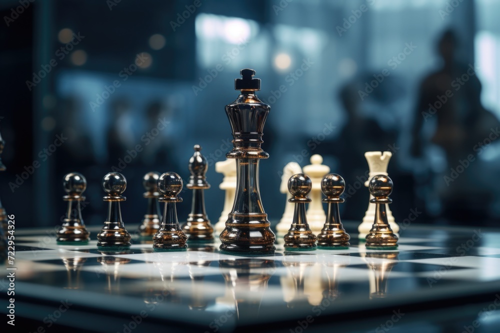 Poster chess board with chess pieces. suitable for strategy and gaming concepts