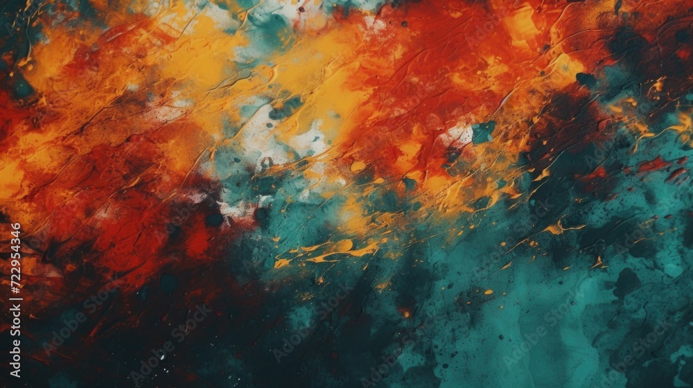 Poster An abstract painting with vibrant orange and blue colors. Perfect for adding a pop of color and modern art to any space