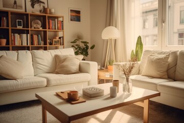 A cozy living room featuring two comfortable couches and a stylish coffee table. Perfect for home decor or interior design projects