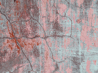 Vintage wall texture. Rough surface of the plastered concrete wall of the building. A pattern with many cracks and old faded peeling paint. Perfect for background and design. Closeup.