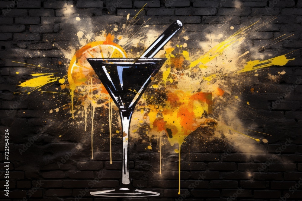 Aufkleber A painting of a martini on a brick wall. This image can be used to add a touch of sophistication to various design projects