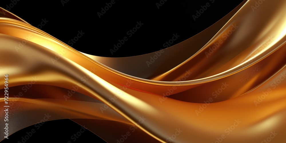 Poster A stunning abstract gold wave on a black background. Perfect for adding a touch of elegance and sophistication to any design project