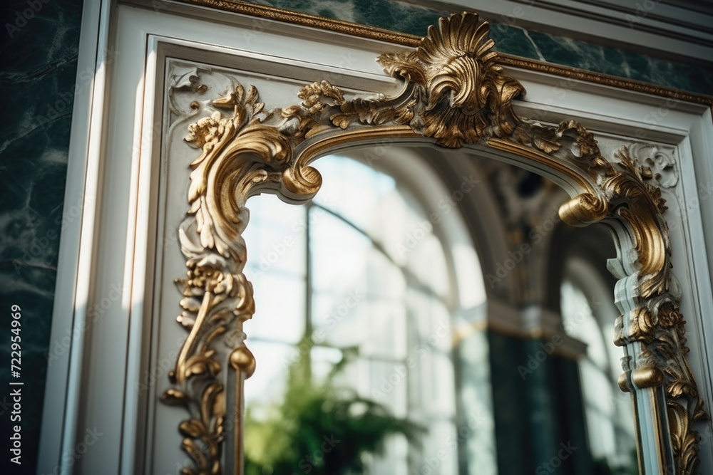 Aufkleber a mirror with a gold frame, suitable for adding an elegant touch to any room