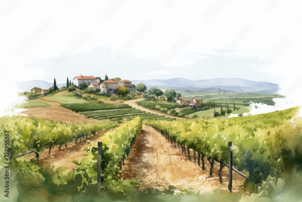Leinwandbilder a beautiful painting of a vineyard with a charming house in the background. perfect for adding a tou