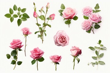 Pink roses arranged in a bunch and placed on a clean white surface. Perfect for floral decorations or romantic themes