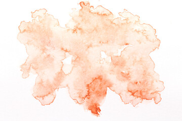 Abstract liquid art background. Brown watercolor translucent blots on white paper
