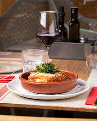 Typical Italian dishes and desserts in restaurants, for tourists travelling the world 