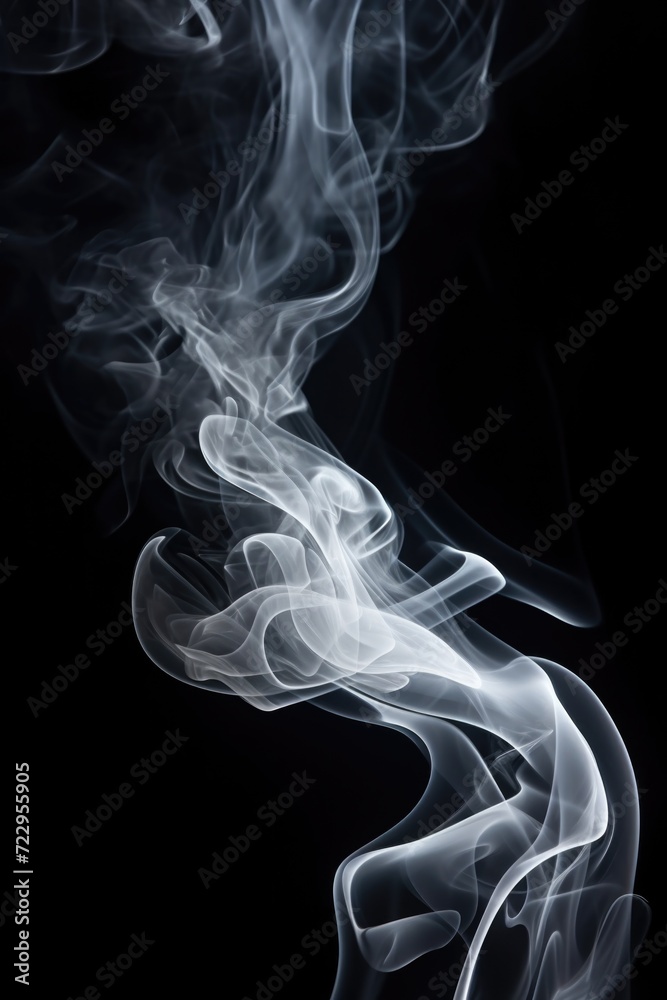 Poster Close-up view of smoke on a black background. Can be used for creative projects or as a background image.