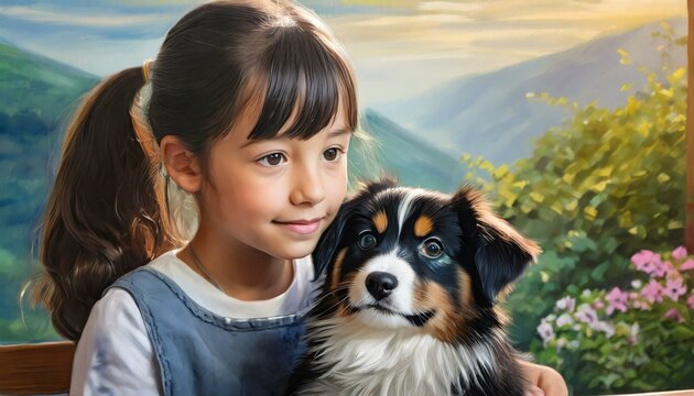 Realistic painting of a quiet moment between a child and their pet, with an emphasis on expression and mood.