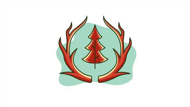 animation of antlers with pine tree motion graphic design, loop animation of horn