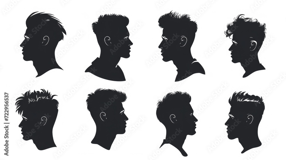 Poster A collection of silhouettes showcasing different angles and expressions of a man's head. Versatile and suitable for various design projects