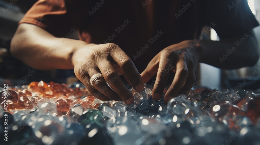 Aufkleber Hands resting on a table surface. Suitable for various concepts and themes