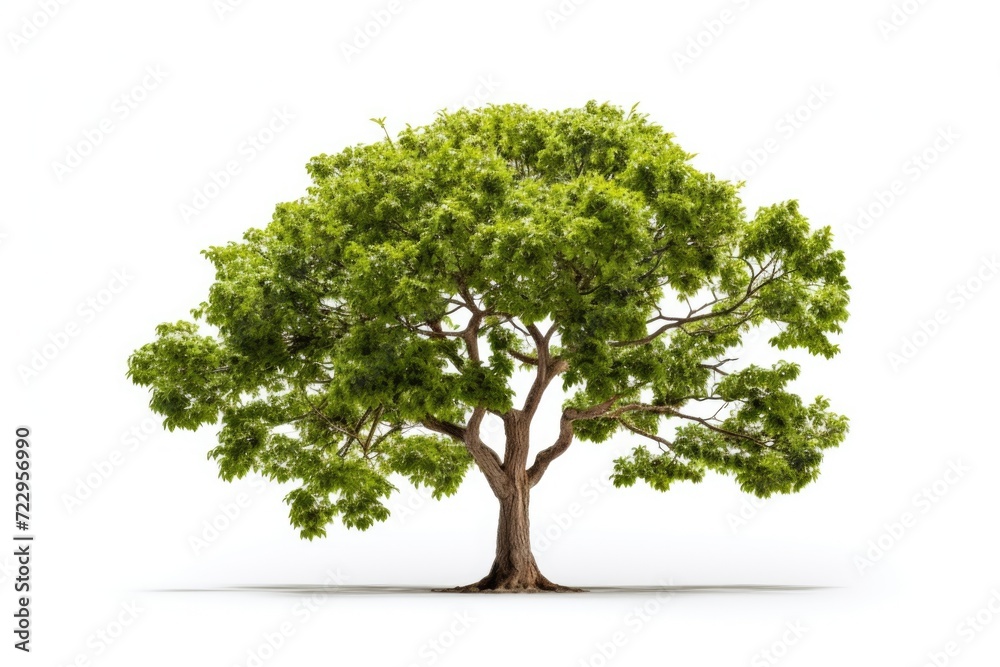 Poster a tree with green leaves against a white background. suitable for various uses