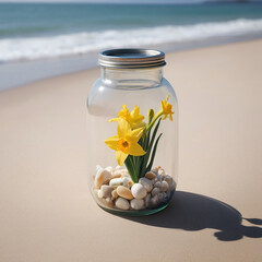 A Captivating Jonquil Jar Amidst Beach Serenity AI GENERATED