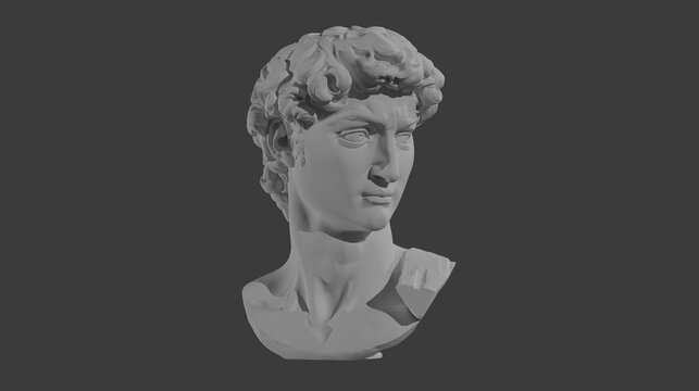 Statue of David Head by Michaelangelo on Grey Background, 4K