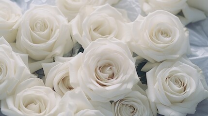 A bunch of white roses sitting on top of a table. Perfect for adding elegance and beauty to any space
