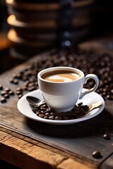 Fototapeta premium A cup of coffee sitting on top of a saucer. Perfect for coffee shop promotions and lifestyle blogs