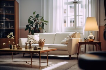 A well-furnished living room with a stylish lamp. Perfect for showcasing home decor and interior design concepts