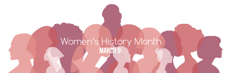 Women's History Month banner. Flat vector illustration.