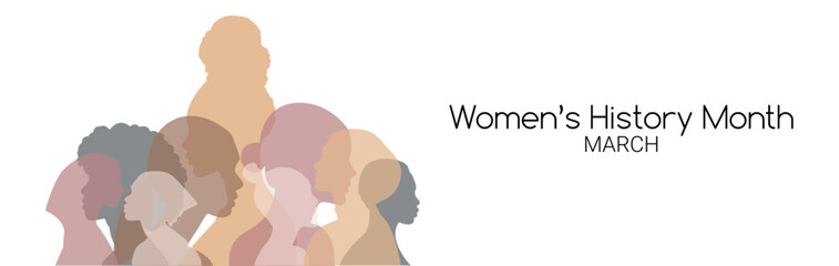 Women's History Month banner. Flat vector illustration. - obrazy, fototapety, plakaty