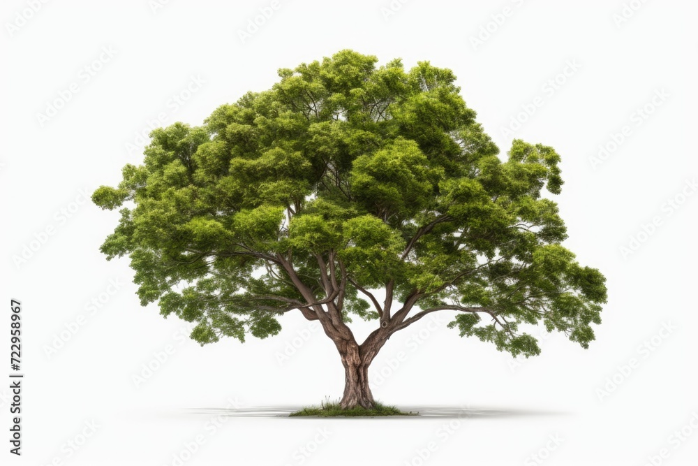 Poster A tree with vibrant green leaves against a clean white background. Perfect for adding a touch of nature to any design or project