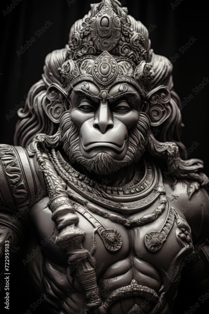 Poster A close-up view of a monkey statue. Perfect for adding a touch of nature and wildlife to any space