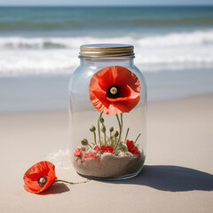 A Captivating Poppy Jar Amidst Beach Serenity AI GENERATED
