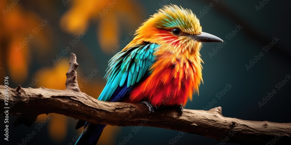 Poster a vibrant bird perched on a tree branch. perfect for nature enthusiasts and bird lovers