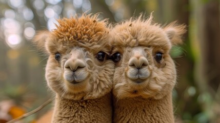 Image of Fluffy Alpacas, Delightful shot of fluffy alpacas with expressive eyes, radiating charm and gentleness. printed on Printed Glass Wall Art