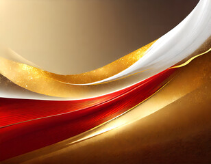 金色と赤色と白色の波型の背景素材。CG風。AI生成画像。 - obrazy, fototapety, plakaty