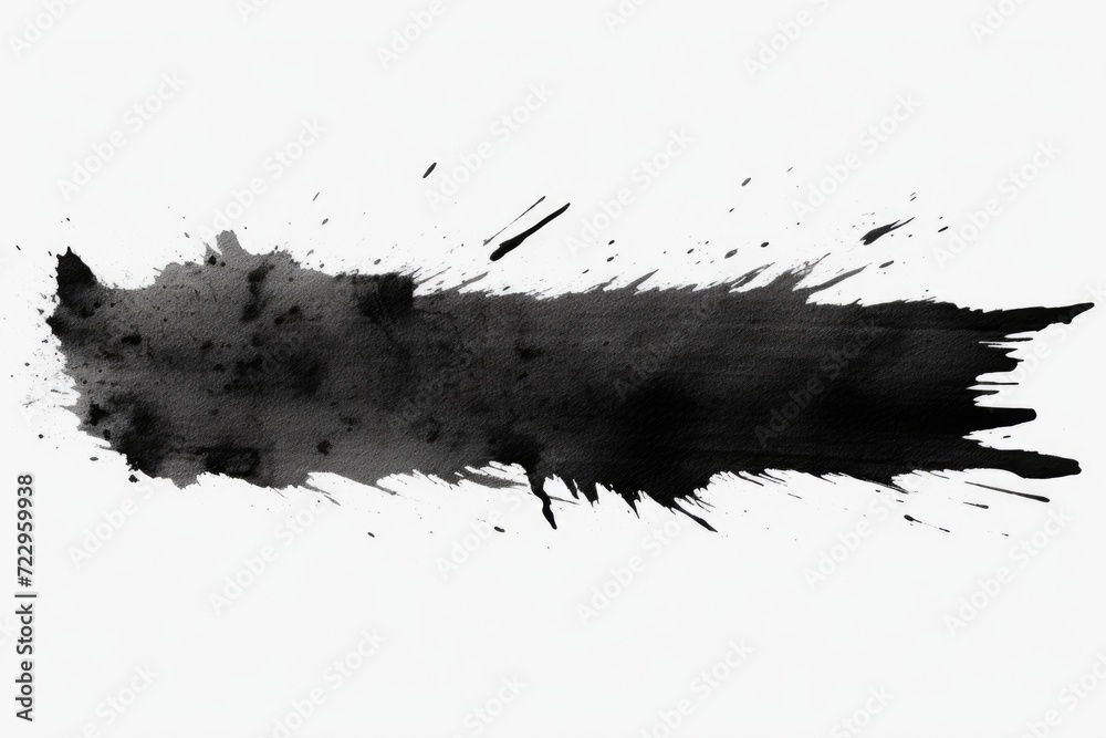 Poster a black ink splatter on a white background. suitable for graphic design projects and artistic creati